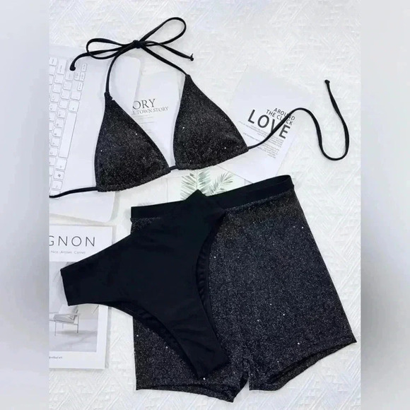 Sparkly Glitter Halter Bikini Swimsuit With Beach - Picture 3 of 5